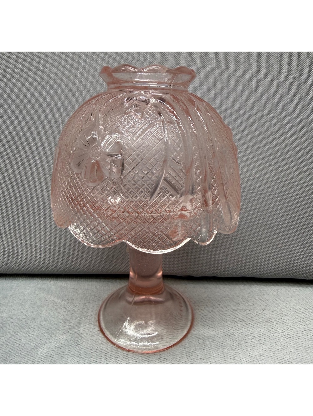 Vintage Pink Pressed Glass Fairy Light Pedestal Votive Candle Holder Cottagecore